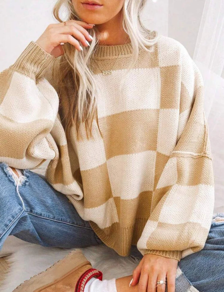 Gestreifter Damen Strickpullover im Karomuster