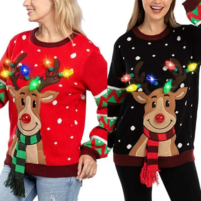 Frauen LED Leuchtender Weihnachts-Pullover