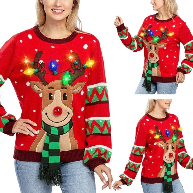 Frauen LED Leuchtender Weihnachts-Pullover