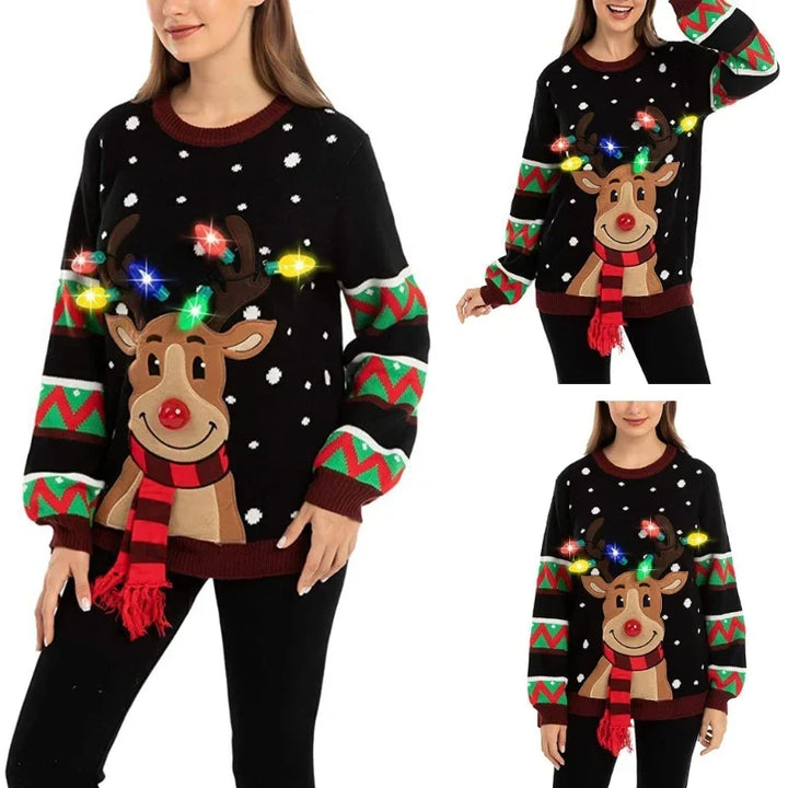 Frauen LED Leuchtender Weihnachts-Pullover