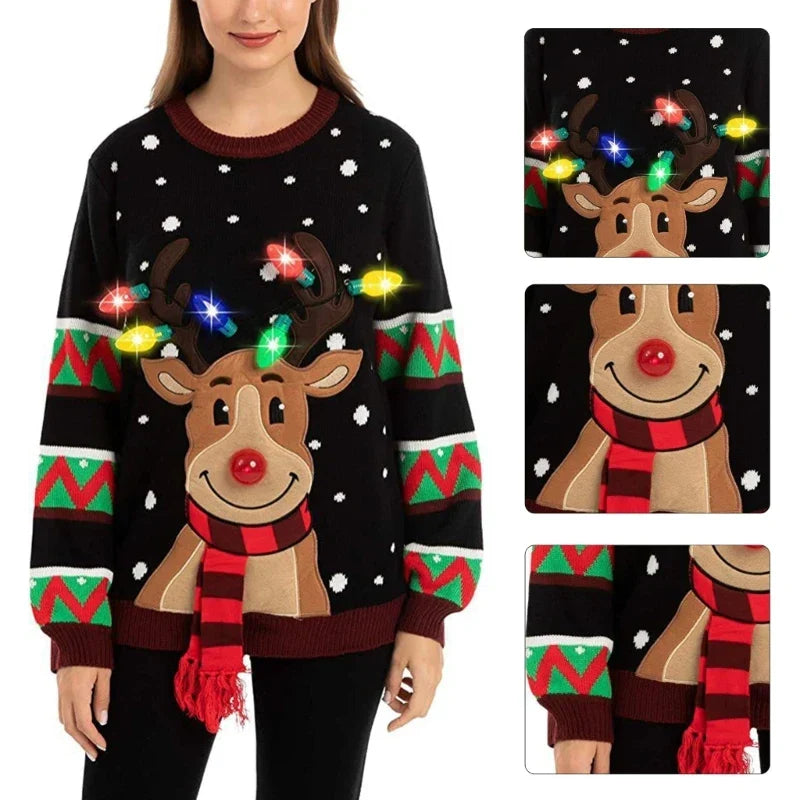 Frauen LED Leuchtender Weihnachts-Pullover