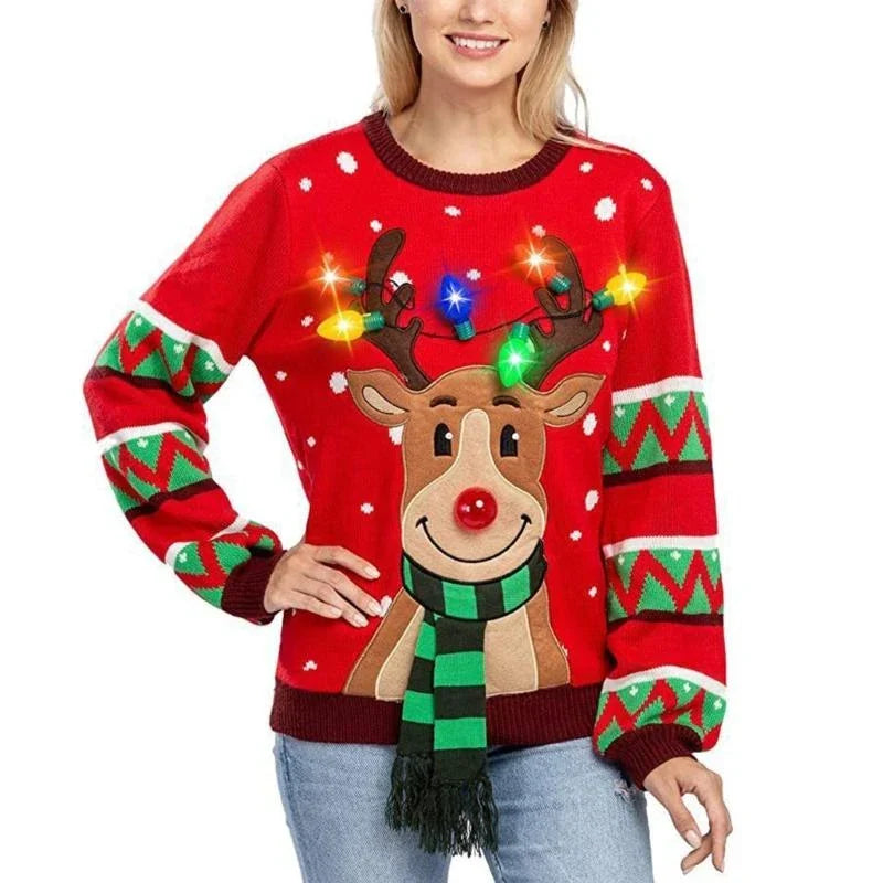 Frauen LED Leuchtender Weihnachts-Pullover