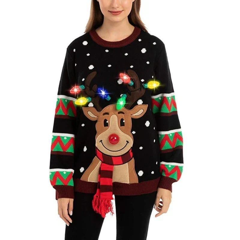 Frauen LED Leuchtender Weihnachts-Pullover