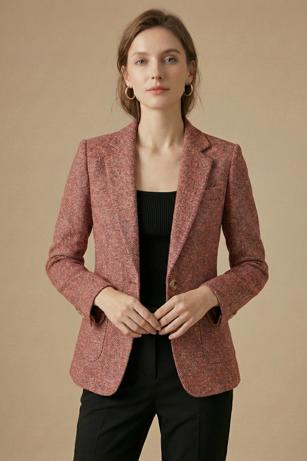 Wollblazer mit Revers und einem Knopf