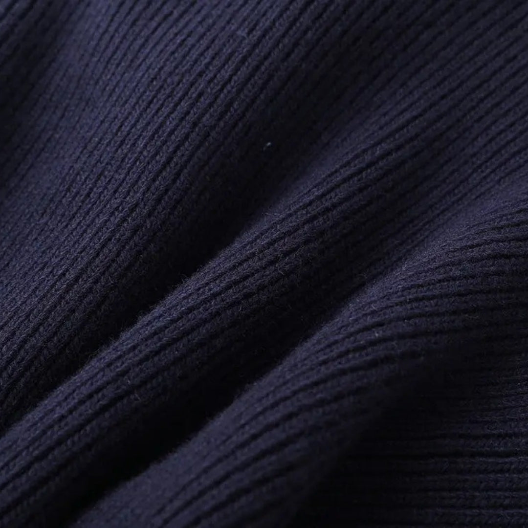 Marineblaue Damen-Strickjacke mit Jeansdetails
