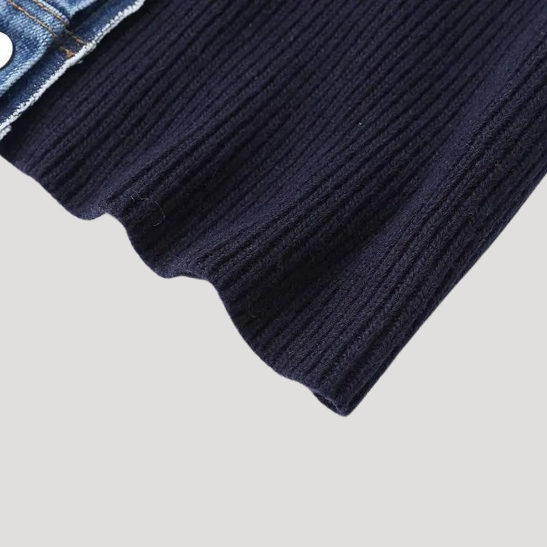 Marineblaue Damen-Strickjacke mit Jeansdetails