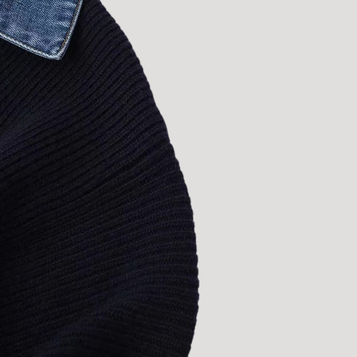 Marineblaue Damen-Strickjacke mit Jeansdetails
