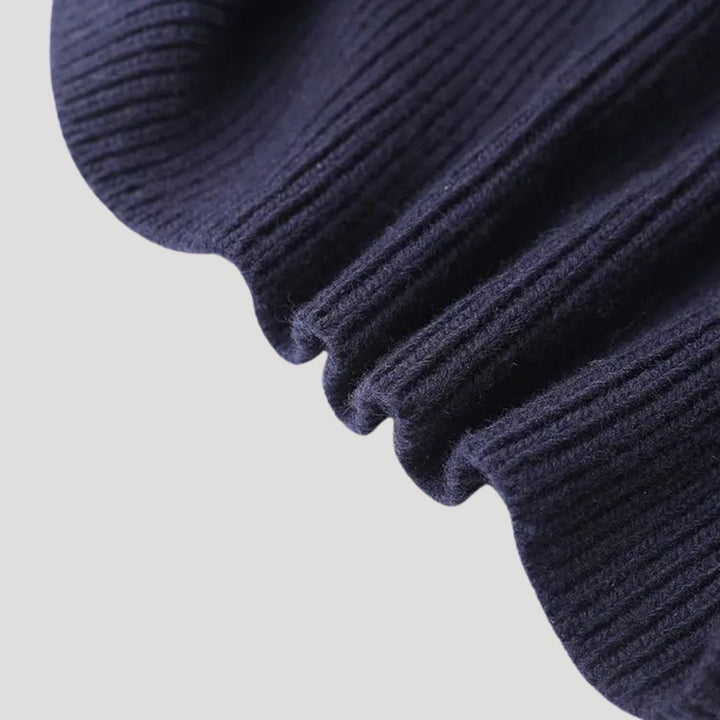 Marineblaue Damen-Strickjacke mit Jeansdetails