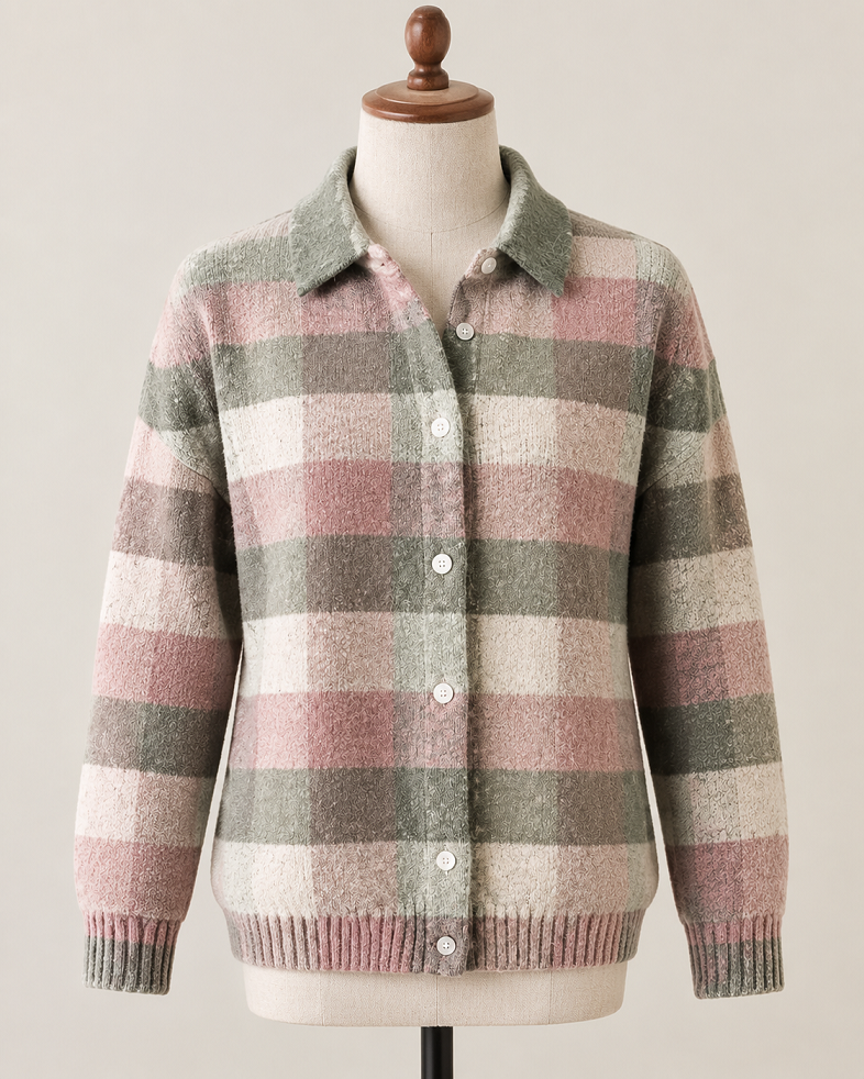Elegante Damenstrickjacke mit Kragen und Knopfleiste
