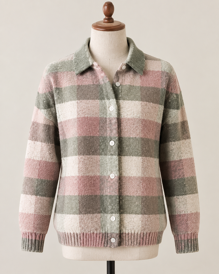 Elegante Damenstrickjacke mit Kragen und Knopfleiste