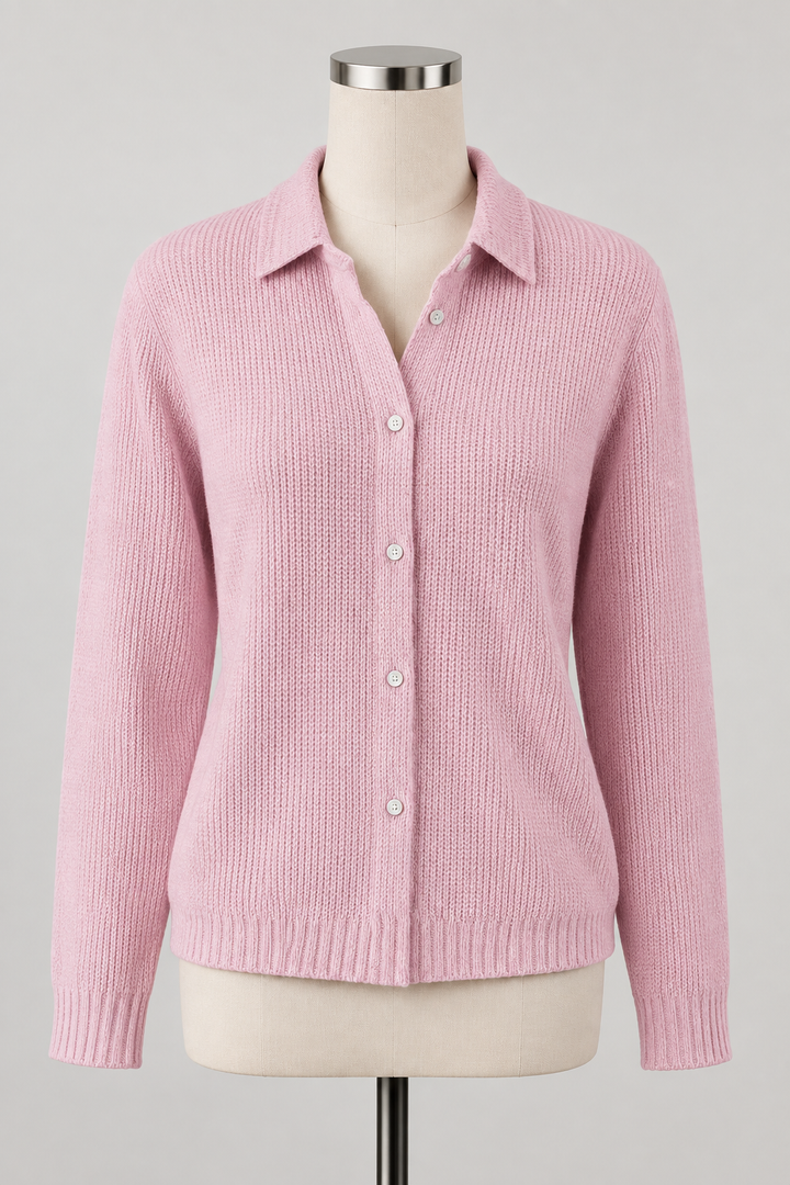 Rosé-Charme Damenstrickjacke mit Kragen