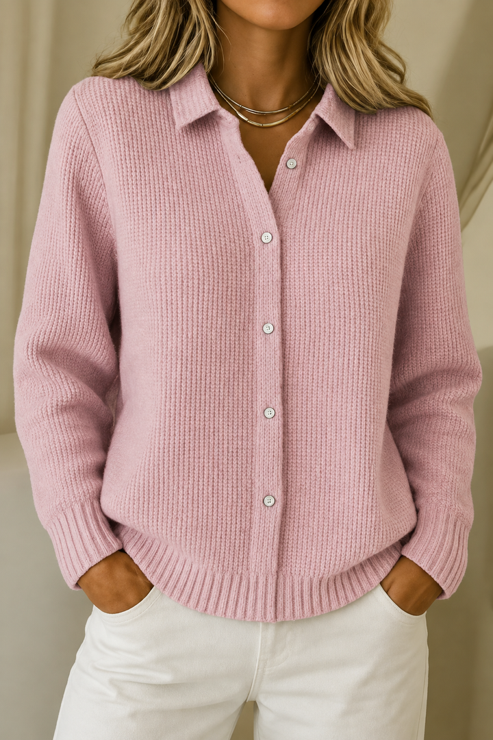 Rosé-Charme Damenstrickjacke mit Kragen