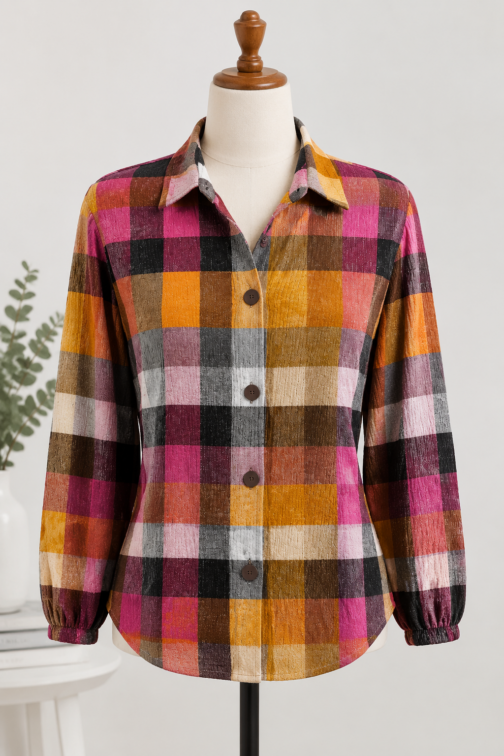 Herbstfarben Damenstrickjacke im Karo-Look